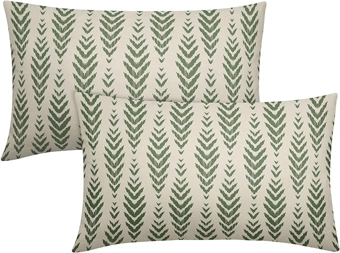 Sage Green Boho Lumbar Pillow Covers 12x20 Set of 2 Bohemian Ethnic Geometric Herringbone Print D... | Amazon (US)
