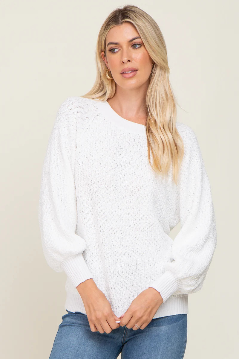 White Popcorn Knit Raglan Sweater | PinkBlush Maternity