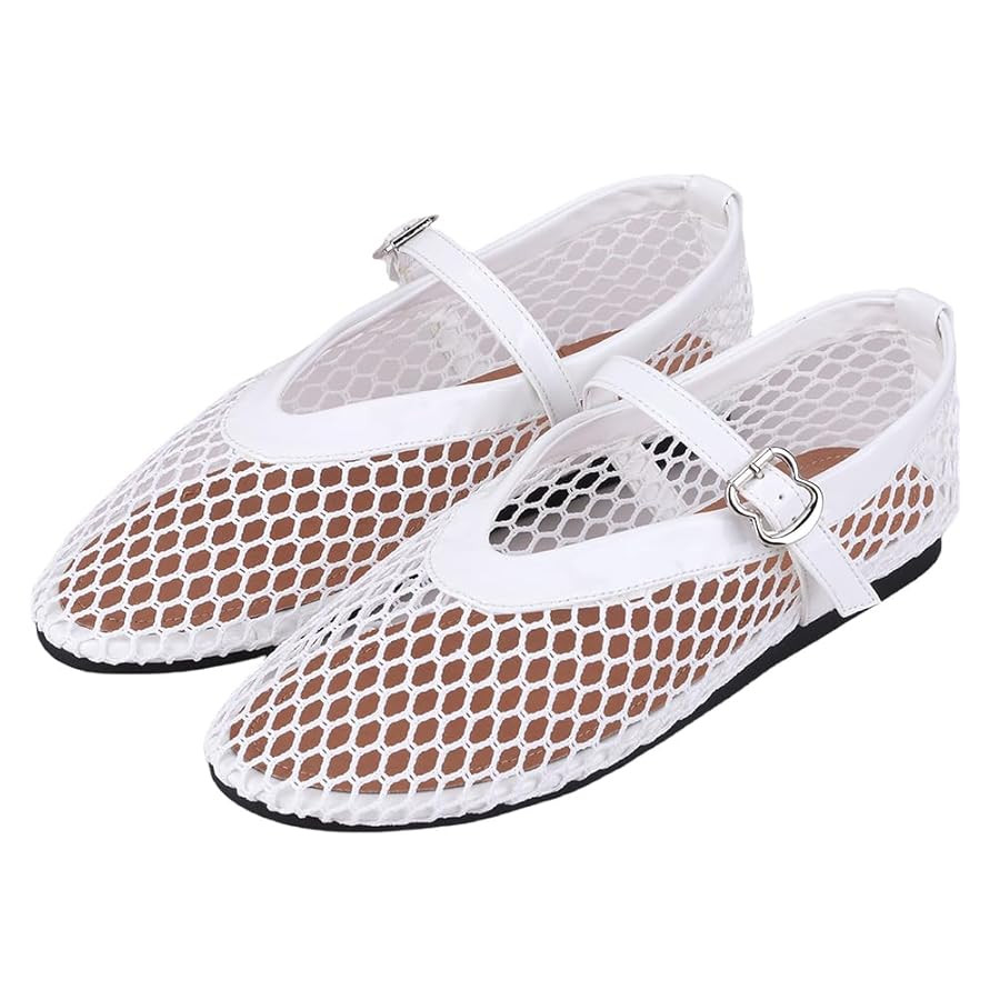 Mesh Ballet Flats for Women, Fashion Comfortable Round Toe Fishnet Buckle Mary Jane Casual Baller... | Amazon (UK)