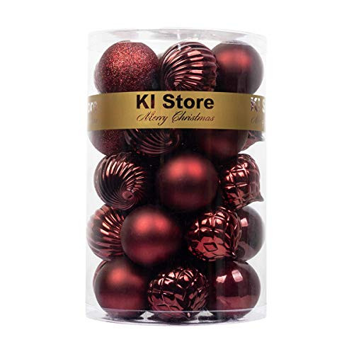 KI Store Burgundy Christmas Balls 34pcs 2.36-Inch Christmas Tree Decoration Ornaments for Xmas Tr... | Amazon (US)