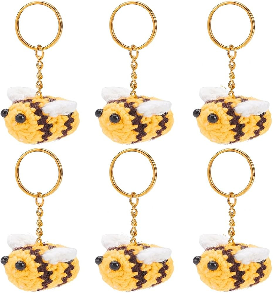 NBEADS 6 Pcs Crochet Bee Keychain, Knitting 3D Bumblebee Key Chain Cute Car Keyring Charm Handmad... | Amazon (US)