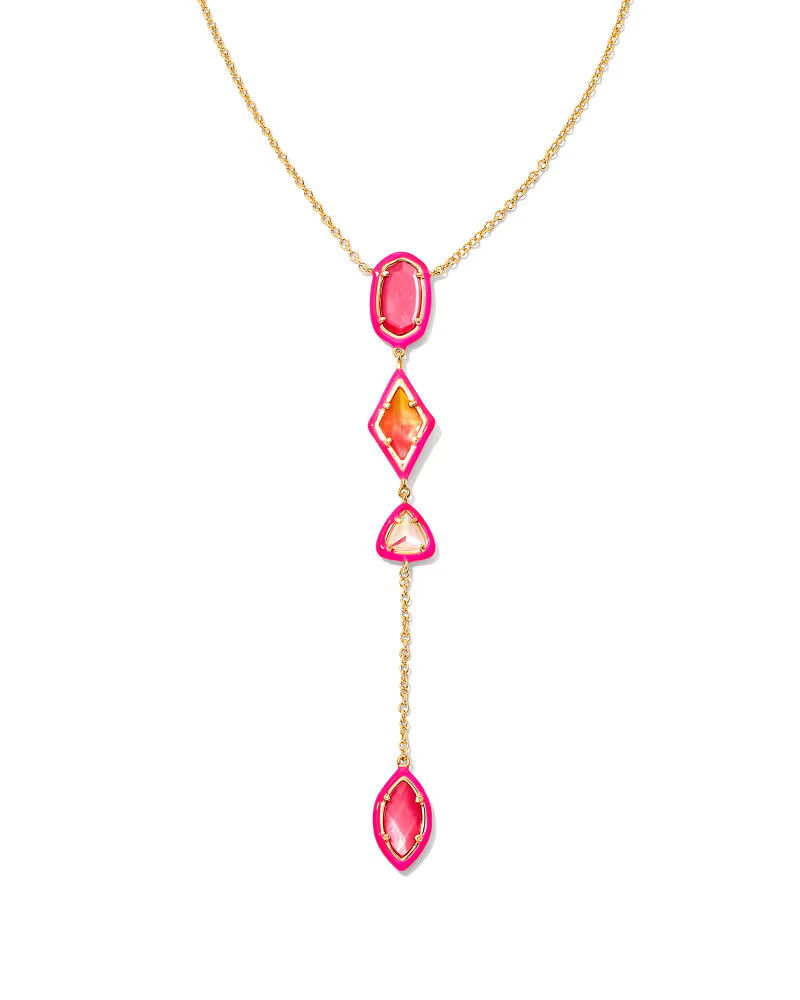 Greta Gold Y Necklace in Pink Mix | Kendra Scott
