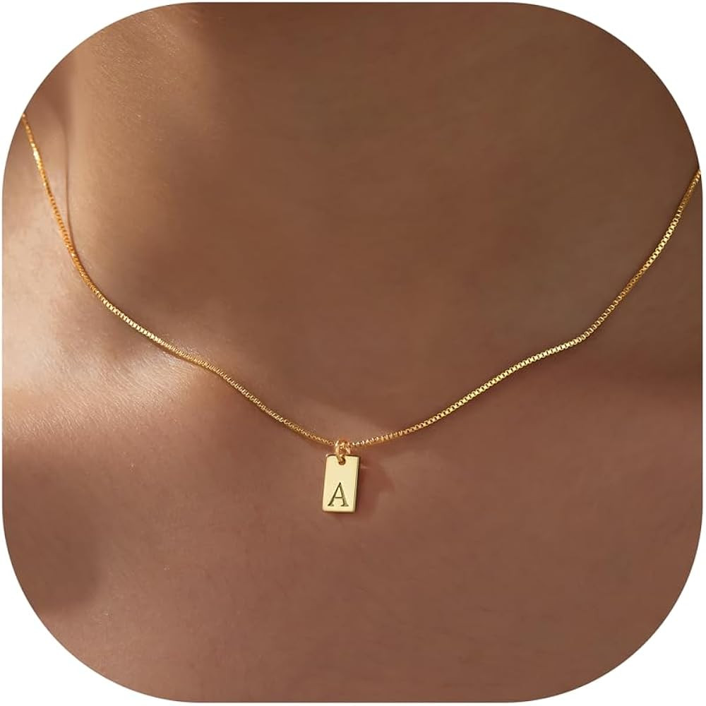 Gold Initial Necklaces for Women Non Tarnish, 14K Gold Plated Dainty Square Letter Pendant Charm ... | Amazon (US)
