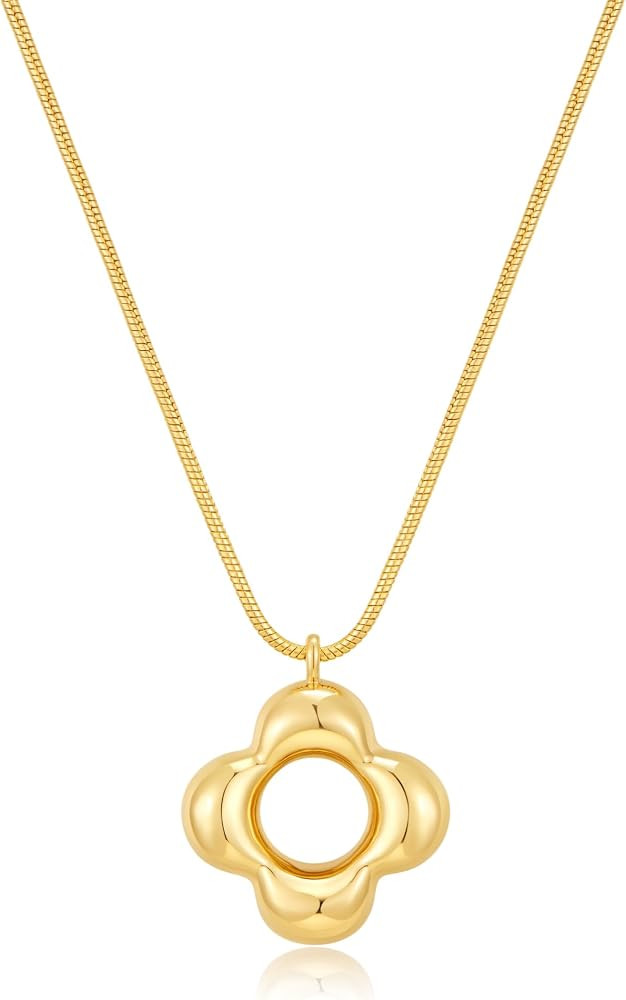 Gold Tone Irregular Oval Pendant Necklace for Women, Minimalist Chunky Snake Chain Necklace, Dain... | Amazon (US)