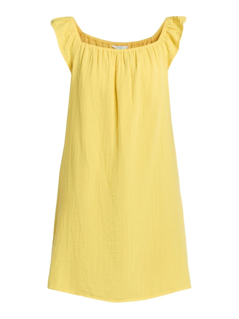 Time and Tru Women's Double Cloth Cotton Mini Dress with Flutter Sleeves, Sizes XS-XXXL | Walmart (US)