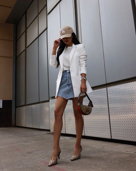 Casual summer outfit ideas
Amazon white blazer wearing an XS
Agolde denim skirt wearing a 23
Gucci slingback pumps run TTS



#LTKStyleTip #LTKShoeCrush #LTKFindsUnder100