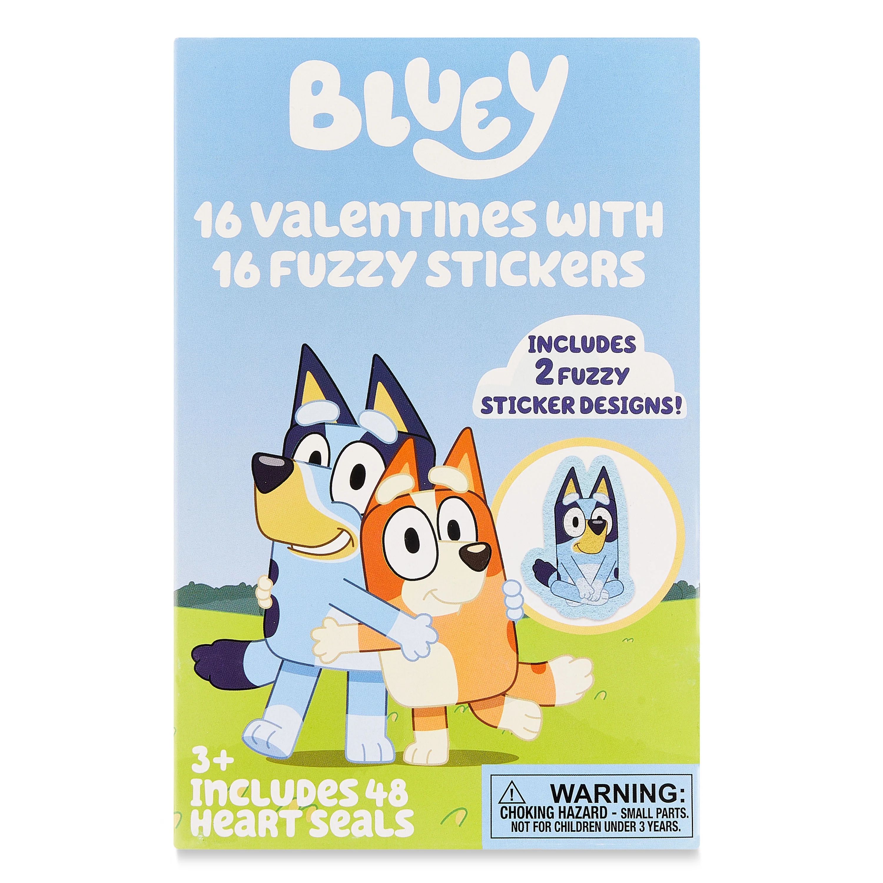 Bluey Valentine Greeting Card Set with Fuzzy Stickers, Valentine's Day, Paper, Blue, Paper,16 Cou... | Walmart (US)