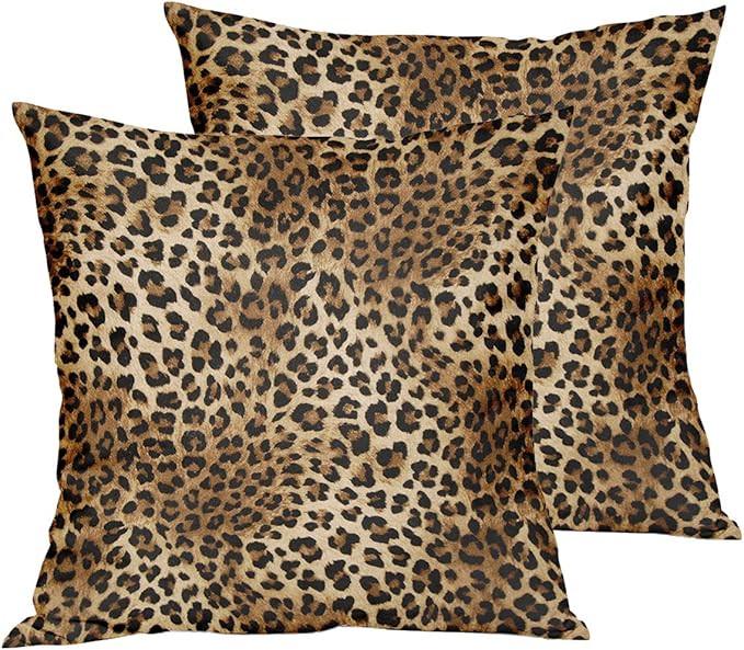 Brown Leopard Throw Pillow Cover - 2 Pcs Cheetah Pillow Case 18x18 inch Cotton Soft Animal Print ... | Amazon (US)