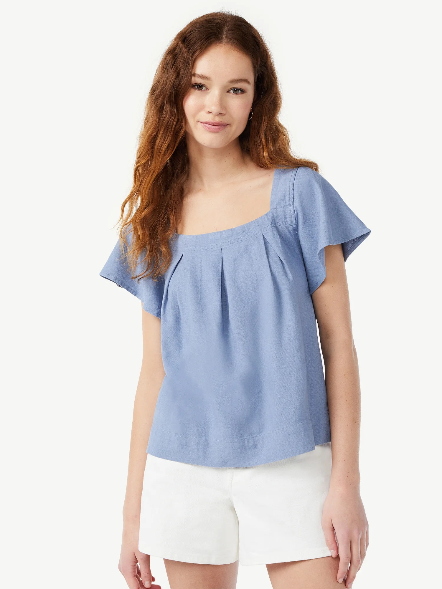 Free Assembly Women's Square Neck Flutter Sleeve Top - Walmart.com | Walmart (US)