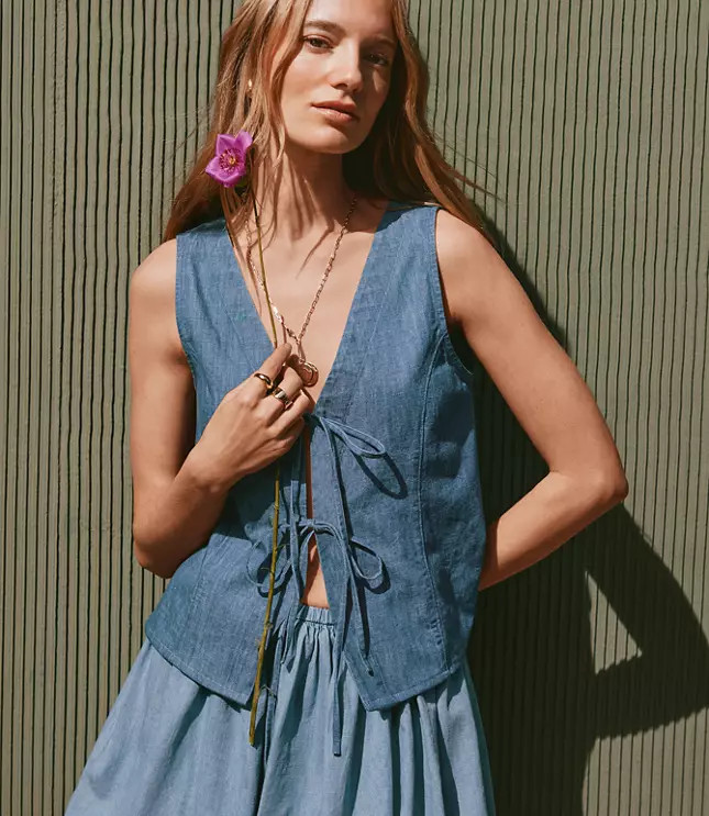Chambray Bow Vest Top | LOFT