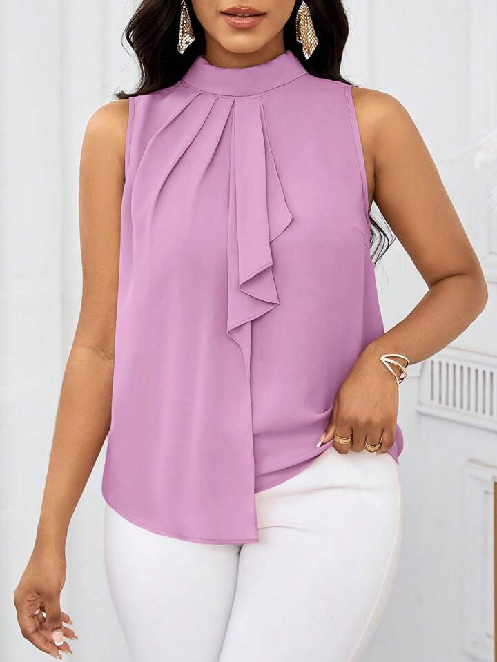 SHEIN Lady Women's Pink Ruffled Collar Open Shoulder Short Blouse, Summer | SHEIN