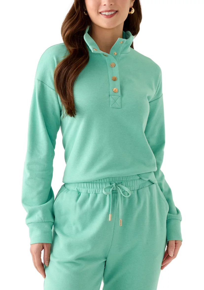 Petite Long Sleeve Scallop Hem Sweatshirt | Belk