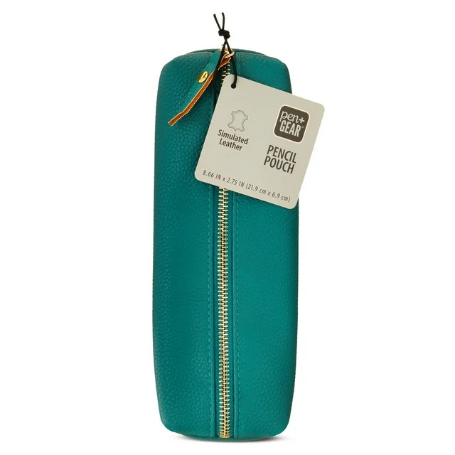 Pen+Gear Simulated Leather Pencil Pouch, Zipper Pull, Green - Walmart.com | Walmart (US)