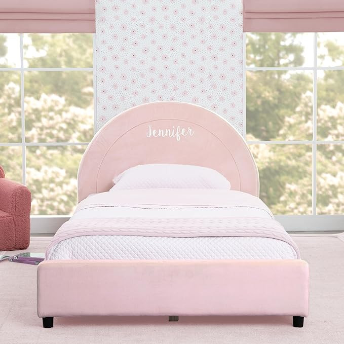 Personalized Upholstered Twin Size Bed with Round Headboard, Premium Wood Slat Support, No Box Sp... | Amazon (US)