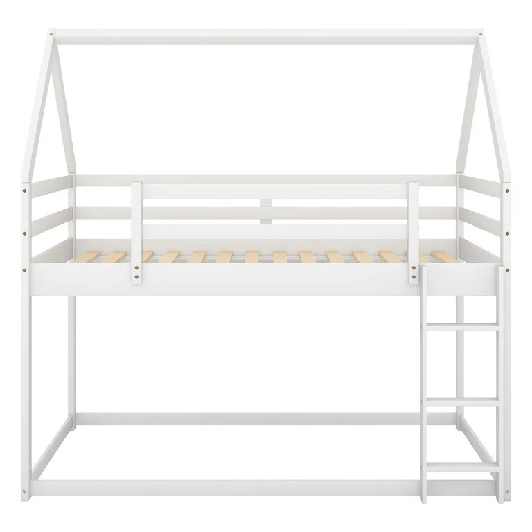 Euroco Twin over Twin House Bed, Low Bunk Bed for Kid's Room, White - Walmart.com | Walmart (US)