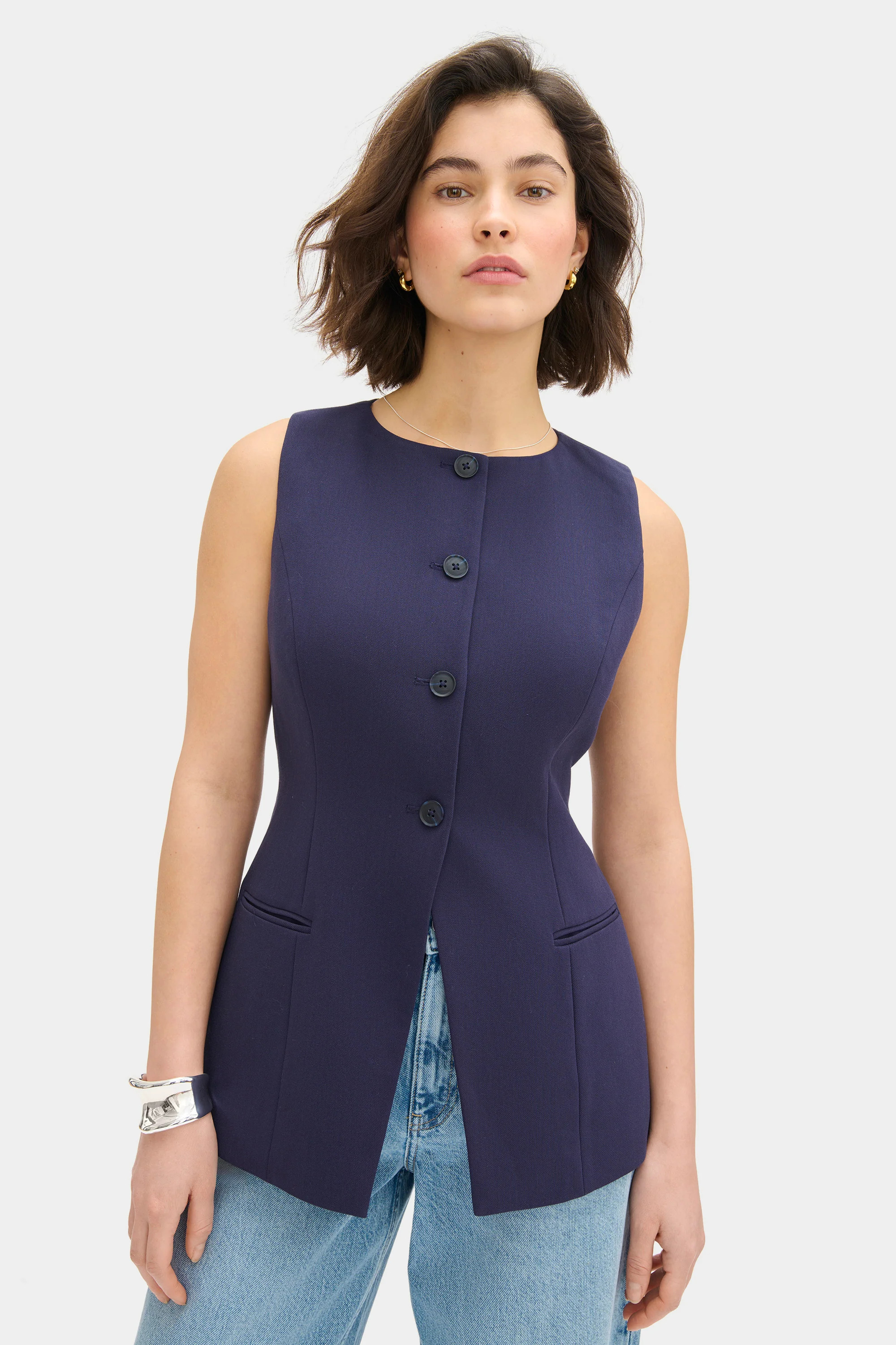 ALIGNE Long Waistcoat - Navy | Leo | ALIGNE UK & EU