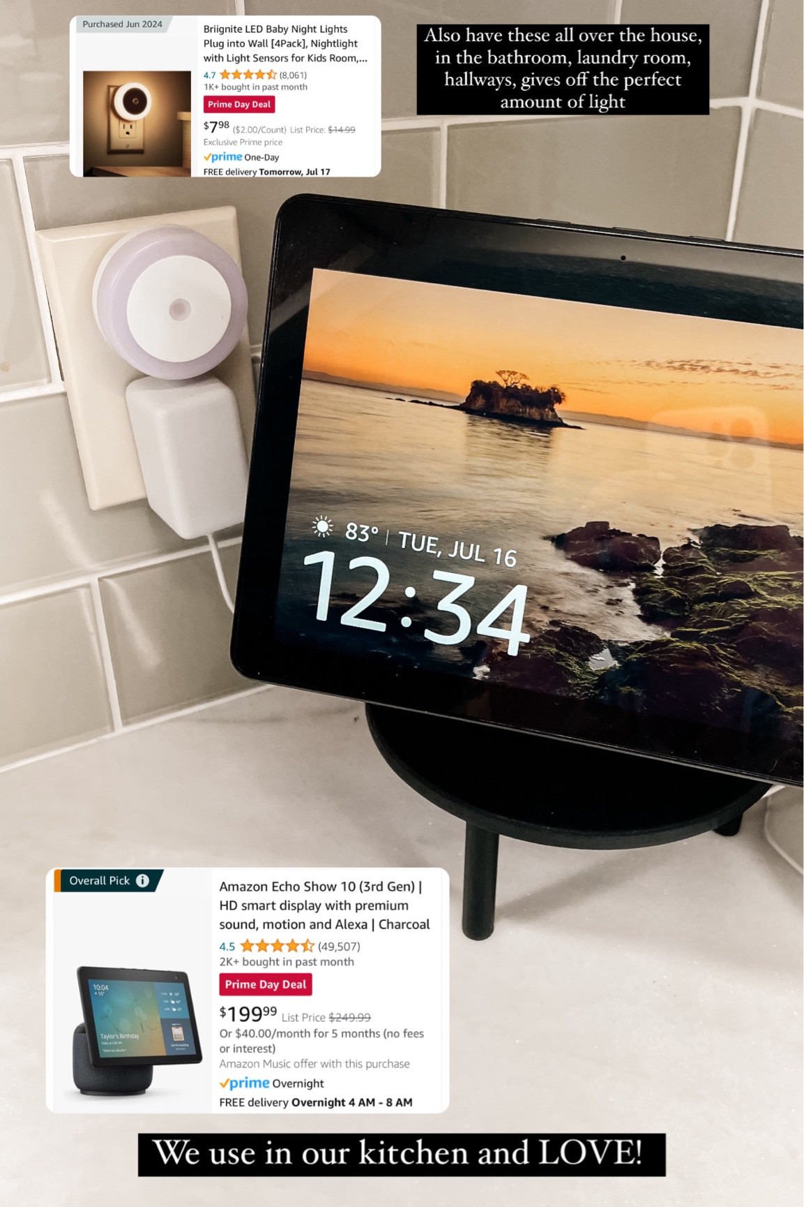 Amazon echo show 10 and night lights, top used items in our home both on sale! 

Amazon prime day, prime day deals, Amazon echo show, home finds, Amazon home finds

#LTKHome #LTKFindsUnder50 #LTKSaleAlert