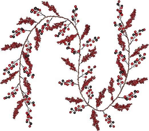DearHouse 6Ft Red Berry Christmas Garland, Berry Twig Garland Wired Stems with Bulk Assorted Larg... | Amazon (US)