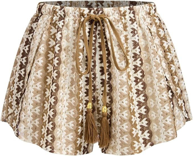 ZAFUL Crochet Cover Up Shorts for Women Beach Swimwear 2026 Boho High Waisted Drawstring Flowy Sw... | Amazon (US)