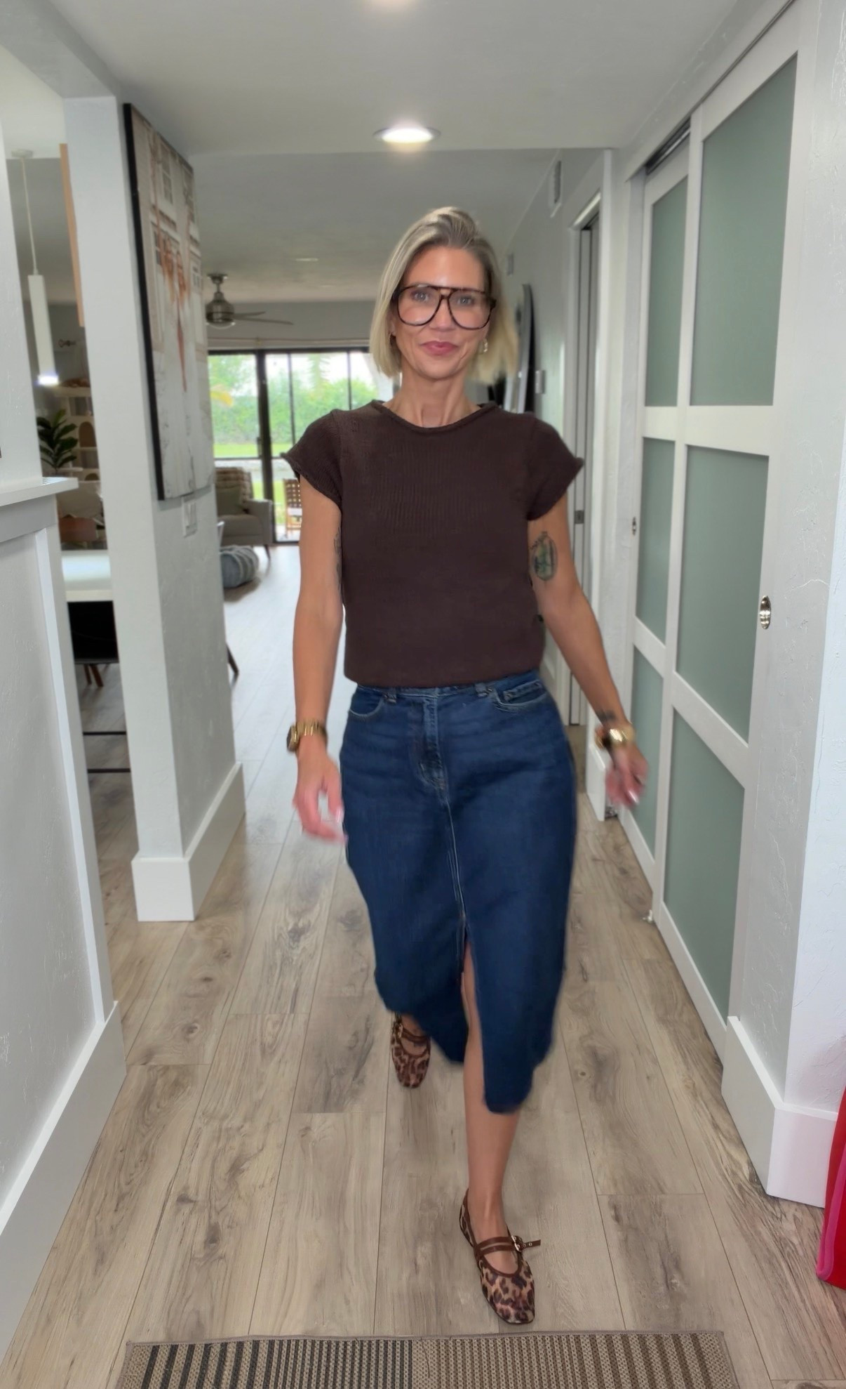 The brown knit top and midi denim skirt are both from Scenario @Walmart I’m wearing an XS top and size 2 skirt.

#LTKootd #LTKgrwm #LTKOver40