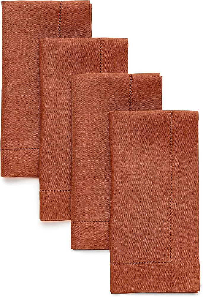 Solino Home Linen Dinner Napkins 20 x 20 Inch – Classic Hemstitch Cinnamon Napkins Set of 4 –... | Amazon (US)