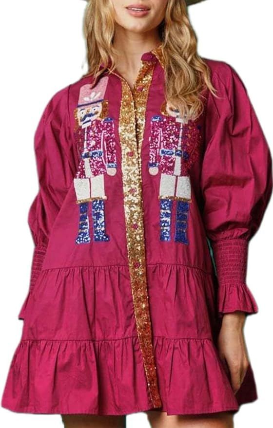 ZENMANCHEN Sequin Skirt Nutcracker Shirt Dress Holiday Dresses for Women Christmas Skirt Nutcrack... | Amazon (US)