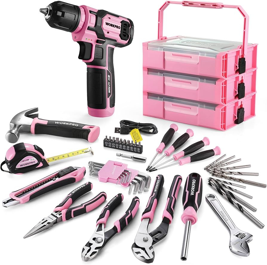 WORKPRO Pink Cordless Drill Driver with Toolbox, 43PCS Pink Tool Set with 8V Lithium-ion Power Dr... | Amazon (US)