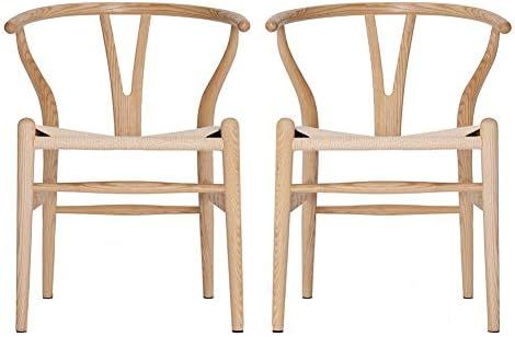 VODUR Wishbone Chair Natural Solid Wood Dining Chairs/Hans Vegner Y Chair Rattan and Wood Accent Arm | Amazon (US)