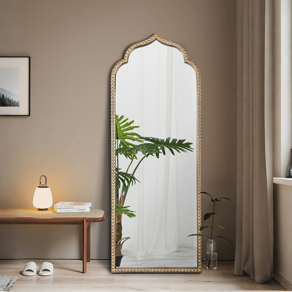 Large Arch Mirror, 20"x53" Gold Arched Floor Mirrors for Dressing, Metal Beaded Frame Decorative ... | Amazon (US)