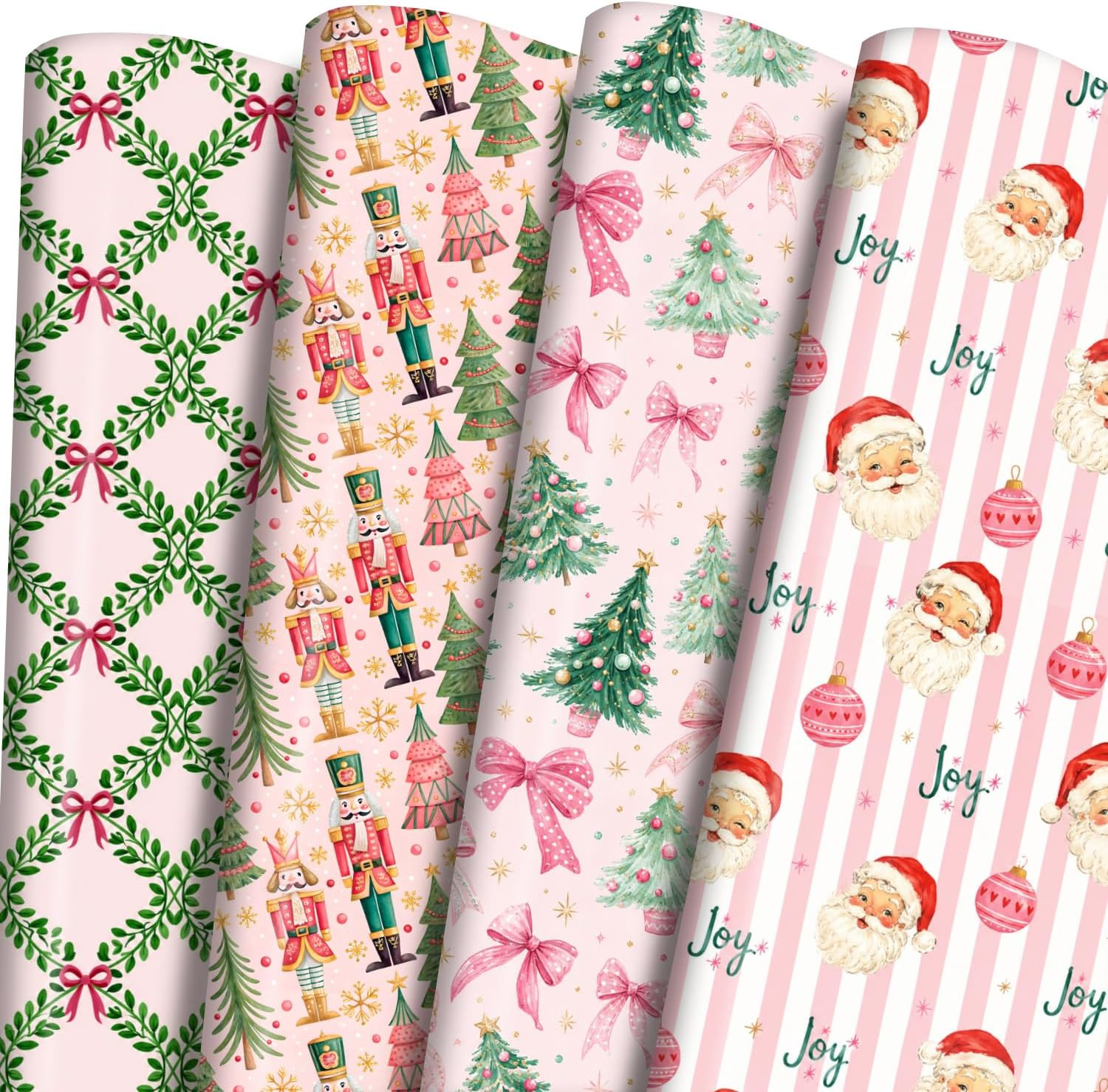 Wishvana Pink Christmas Wrapping Paper 28x40in, 4 Sheets Nutcracker Santa | Amazon (US)