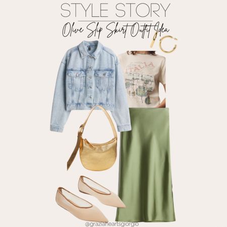 Olive Slip Skirt Outfit Idea 
.
#slipskirt #outfitidea 

#LTKFindsUnder100 #LTKStyleTip #LTKSeasonal