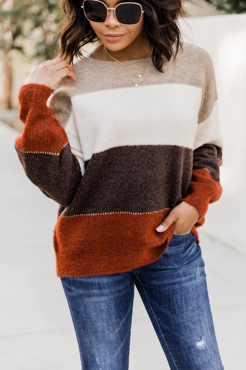 Spice Of Life Brown Colorblock Sweater FINAL SALE | The Pink Lily Boutique