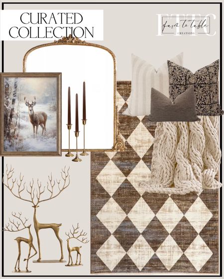 Curated Collection. Follow @farmtotablecreations on Instagram for more inspiration. nuLOOM Meline Checkered Fringe Accent Rug. Primrose Mirror. Pillow Cover Combo Brown Pillow Cover Combo Moody Pillow Cover Set Block Print Pillow Combo Black Floral Pillow Brown Pillow Cover Set. Christmas Decor Vintage Christmas Deer Painting Snowy Winter Forest Wall Art Christmas Wall Art Deer Holiday Decor Nature Wall Art Print. Brass Sculpted Reindeer. Pottery Barn Deer. Colossal Handknit Throw. Curated Holiday Collection. Curated Home Decor. Christmas Home. Christmas Decor. Lamplust Candle Sticks  

#LTKHoliday #LTKfindsunder50 #LTKhome