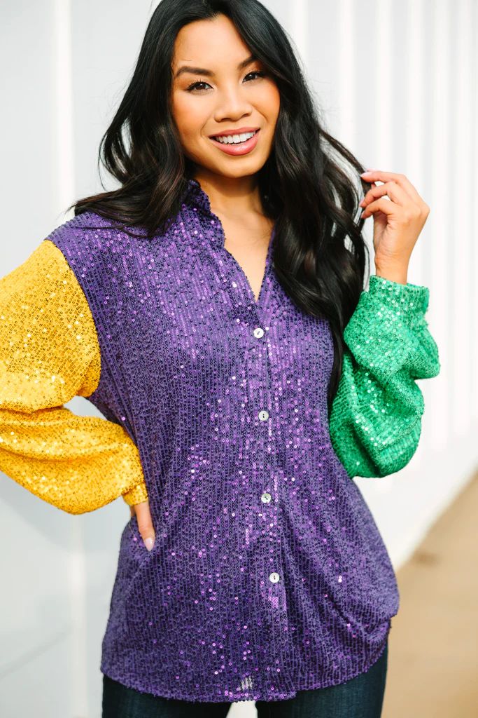 Let The Good Times Roll Purple Sequin Blouse | The Mint Julep Boutique