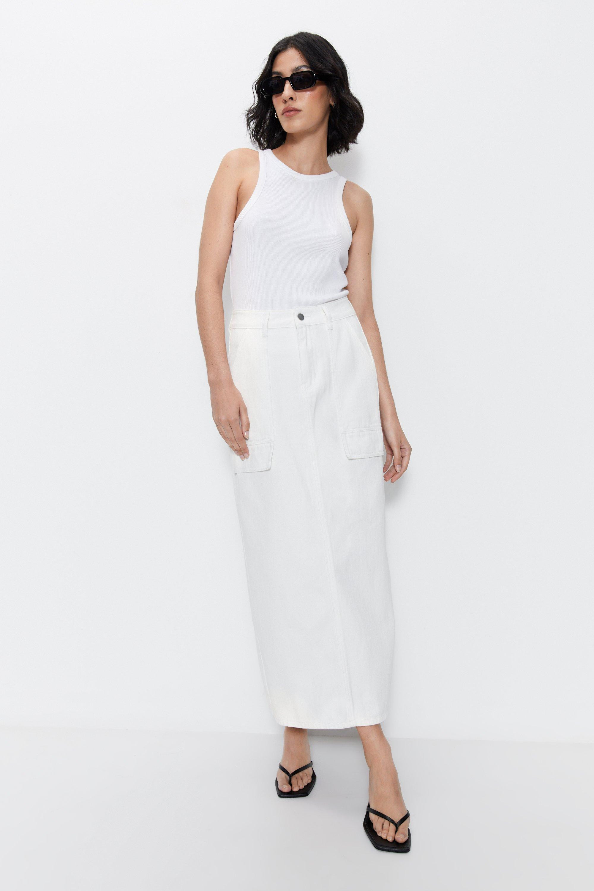 Denim Cargo Midi Skirt | Warehouse UK & IE