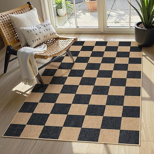 Lahome Colette Checkered Easy Jute Carpet, 3x5 Outdoor Patio Rug Washable Rugs for Entryway Check... | Amazon (US)