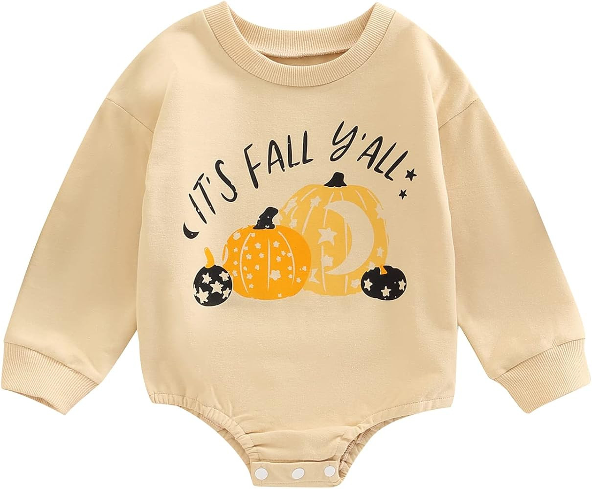 Baby Girl Boy Halloween Outfit Pumpkin Onesie Crewneck Sweatshirt Romper Newborn Toddler Fall Clo... | Amazon (US)