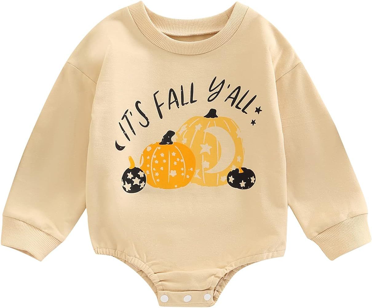 Baby Girl Boy Halloween Outfit Pumpkin Onesie Crewneck Sweatshirt Romper Newborn Toddler Fall Clo... | Amazon (US)