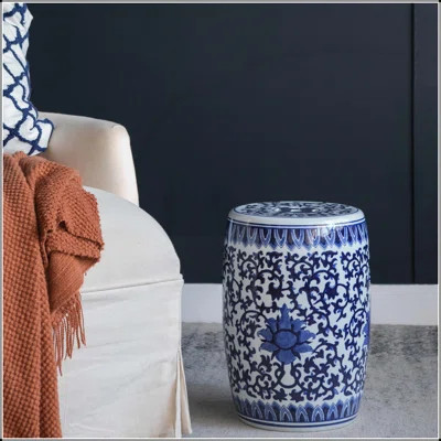 Ceramic Garden Stool, Blue and White Small Side Table, D11 inch x 16 inch, Versatile and Decorative Outdoor Furniture | Wayfair North America