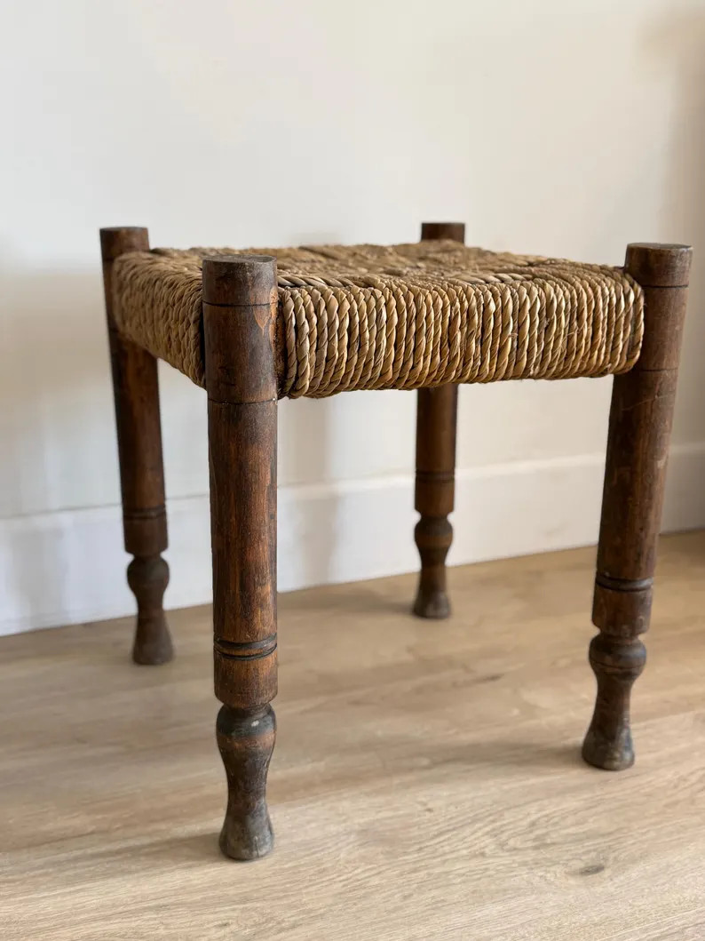 Antique French Rush Stool | Etsy (Global)