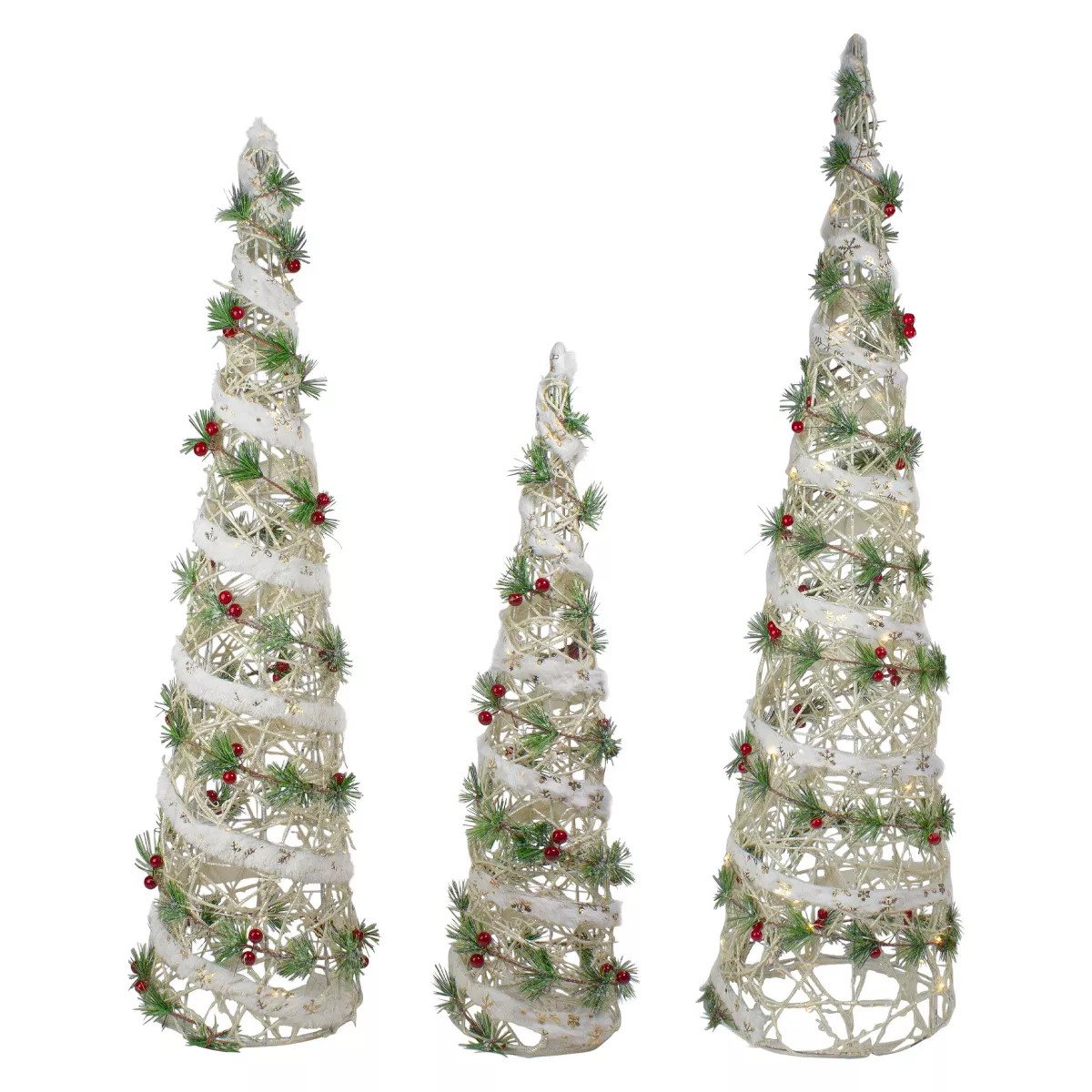 Northlight Lighted Berry and Pine Needle Cone Tree Christmas Decorations - 40" - Set of 3 | Target