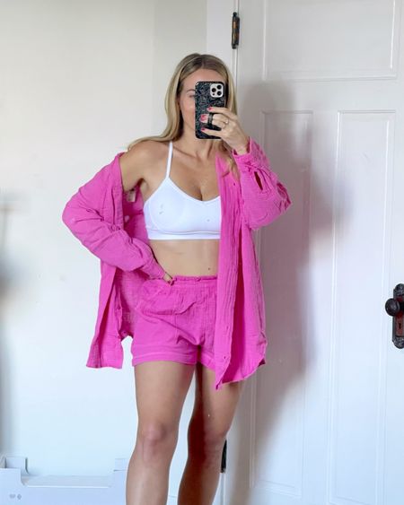 The best swim coverup set! Comes in a ton of colors, fits true to size, im in a M  Ps. The shirt is long enough to be a coverup on its own but is so functional with the shorts.  
.
.
Aerie - workout set - swimwear set - sports bra - aerie swim - vacation outfit - beach vacation - summer outfit 

#LTKunder50 #LTKswim #LTKunder100