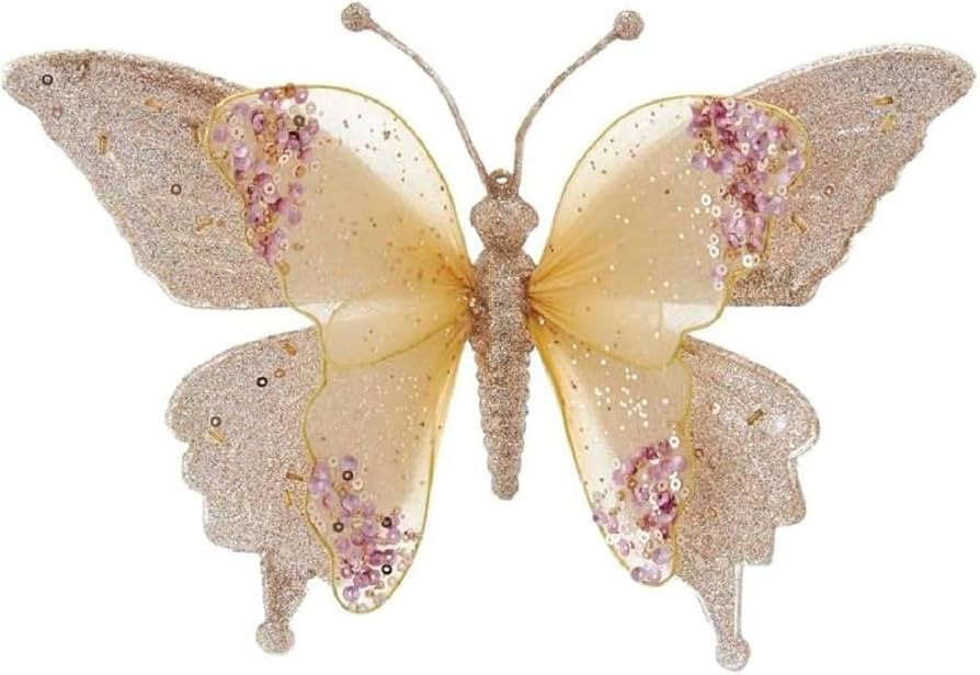 Gold and Pink Lace Butterfly Clip-On Ornament | Amazon (US)