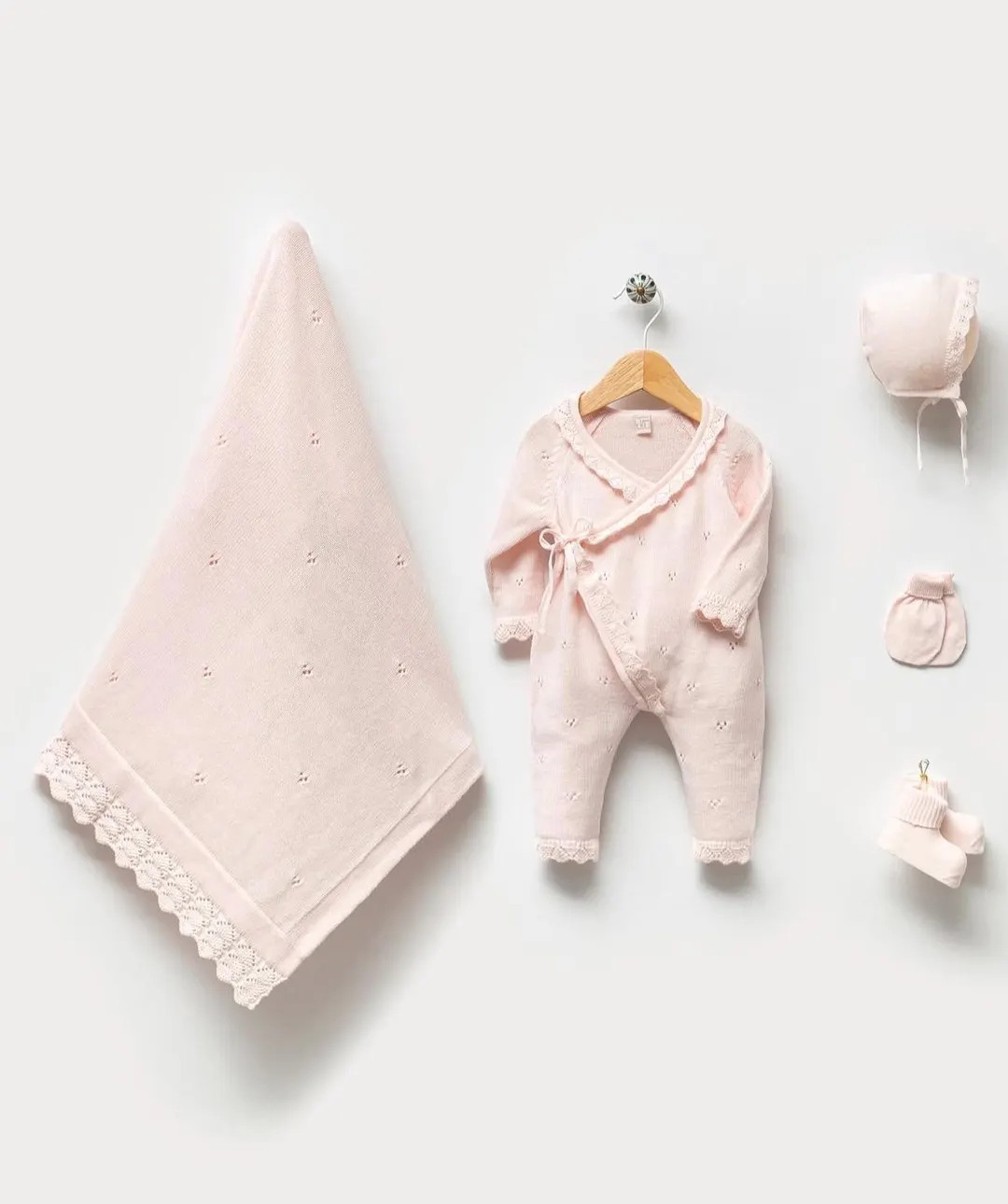 Organic Cotton Knit Baby Girl Coming Home Outfit, Lace Details - Etsy | Etsy (US)