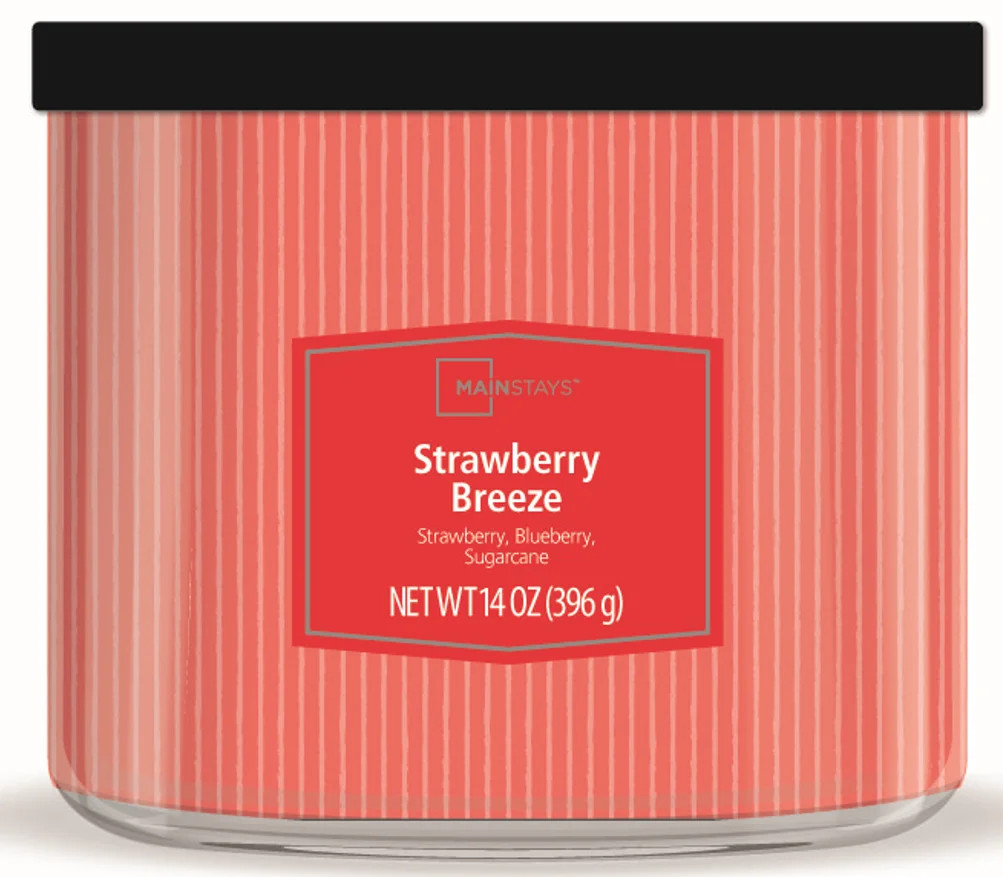 Mainstays 3-Wick Textured Wrap Strawberry Breeze Candle, 14 oz | Walmart (US)