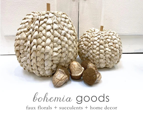 2 sizes, raffia pumpkin, holiday decor, artificial pumpkin, pumpkin decor, corn husk pumpkin, nat... | Etsy (US)