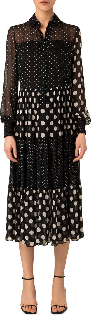 Akris punto Mixed Polka Dot Chiffon Long Sleeve Dress | Nordstrom | Nordstrom
