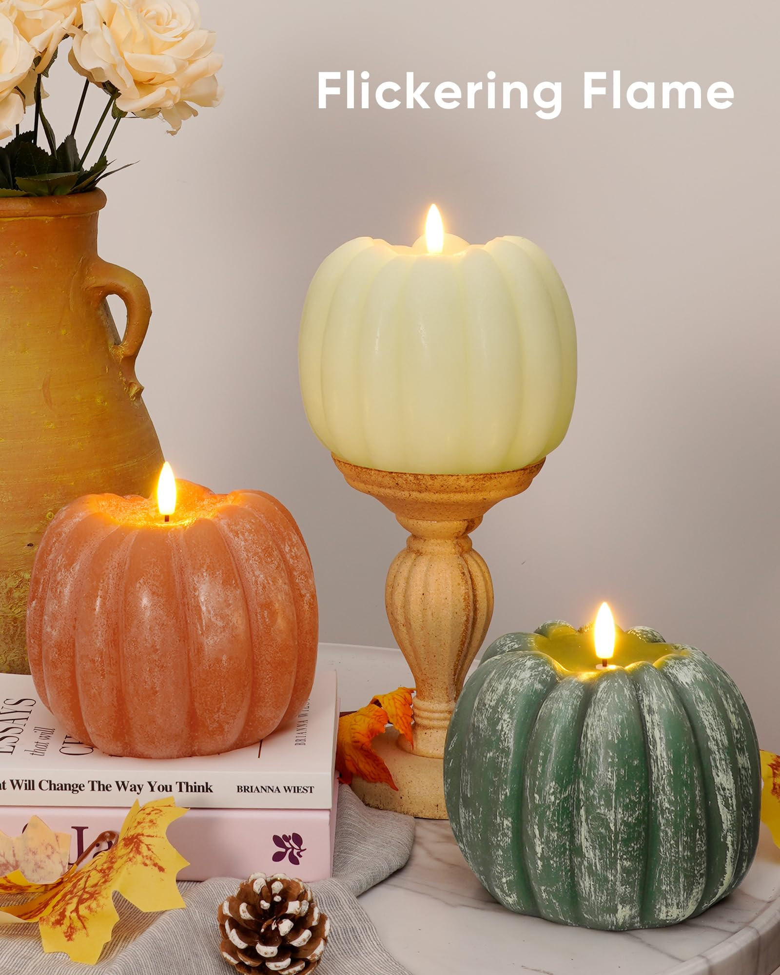 Homemory Flickering Flameless Wax Pumpkin LED Candle with Remote, Timer, Dimmer, Battery Operated... | Amazon (US)