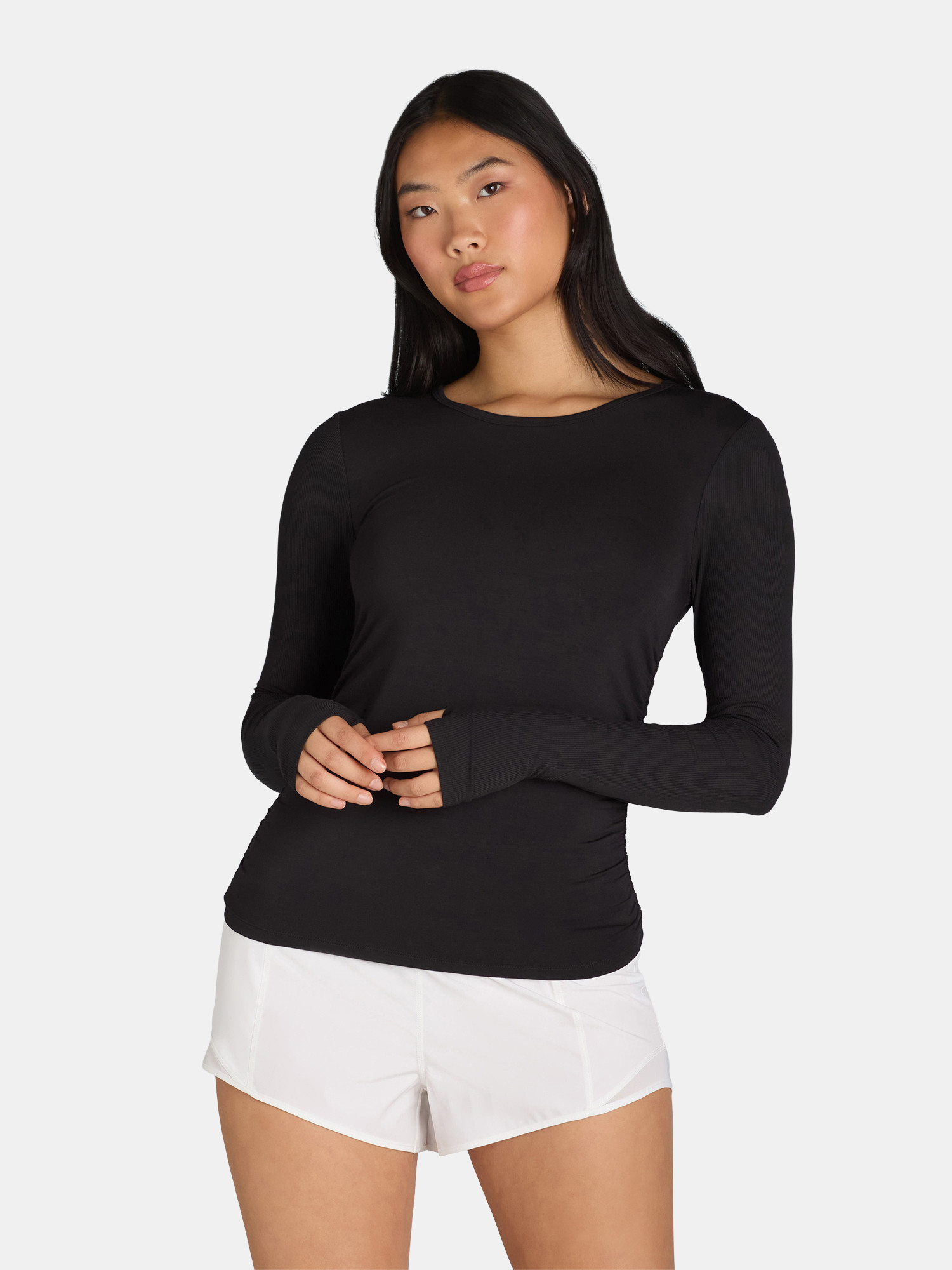 Avia Women's Ruched Active Top with Long Sleeves, Sizes XS-XXXL | Walmart (US)