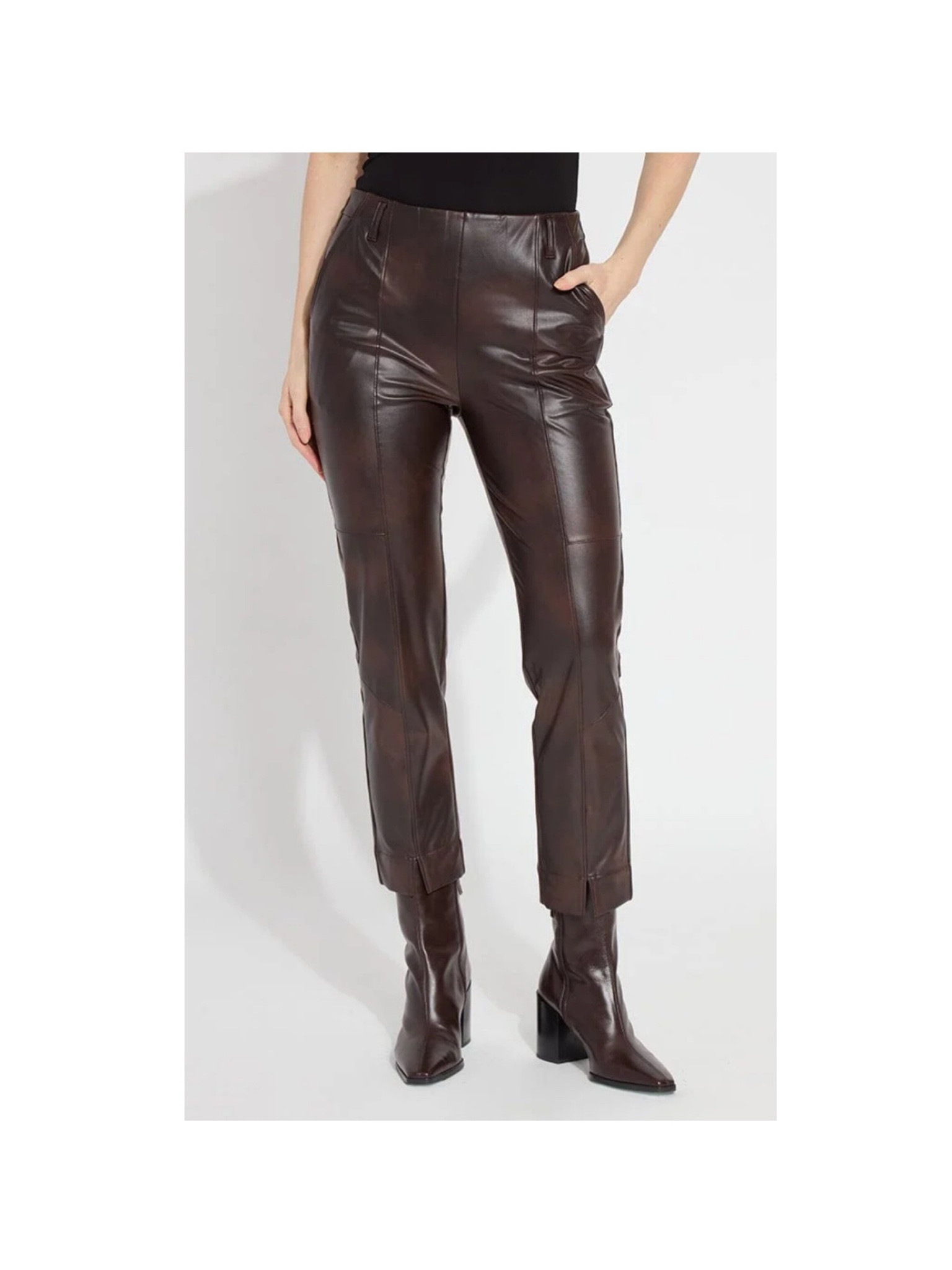 2. Are these Acro Vegan Leather Trousers that would pair perfectly with the Zoe blouse!  These straight-legged trousers are made with soft and stretchy lightweight distressed vegan leather.  They have side pockets, front seams with front helm slits.  They have fitted waist and skims the leg. They have a pull-on waistband.

#LTKWorkwear #LTKSeasonal #LTKStyleTip